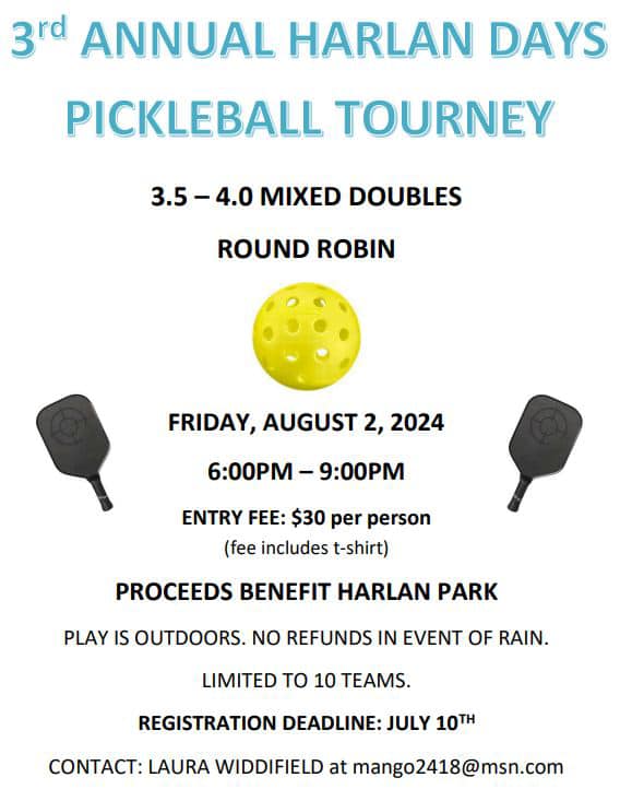 3rd Annual Harlan Days Pickleball Tourney 