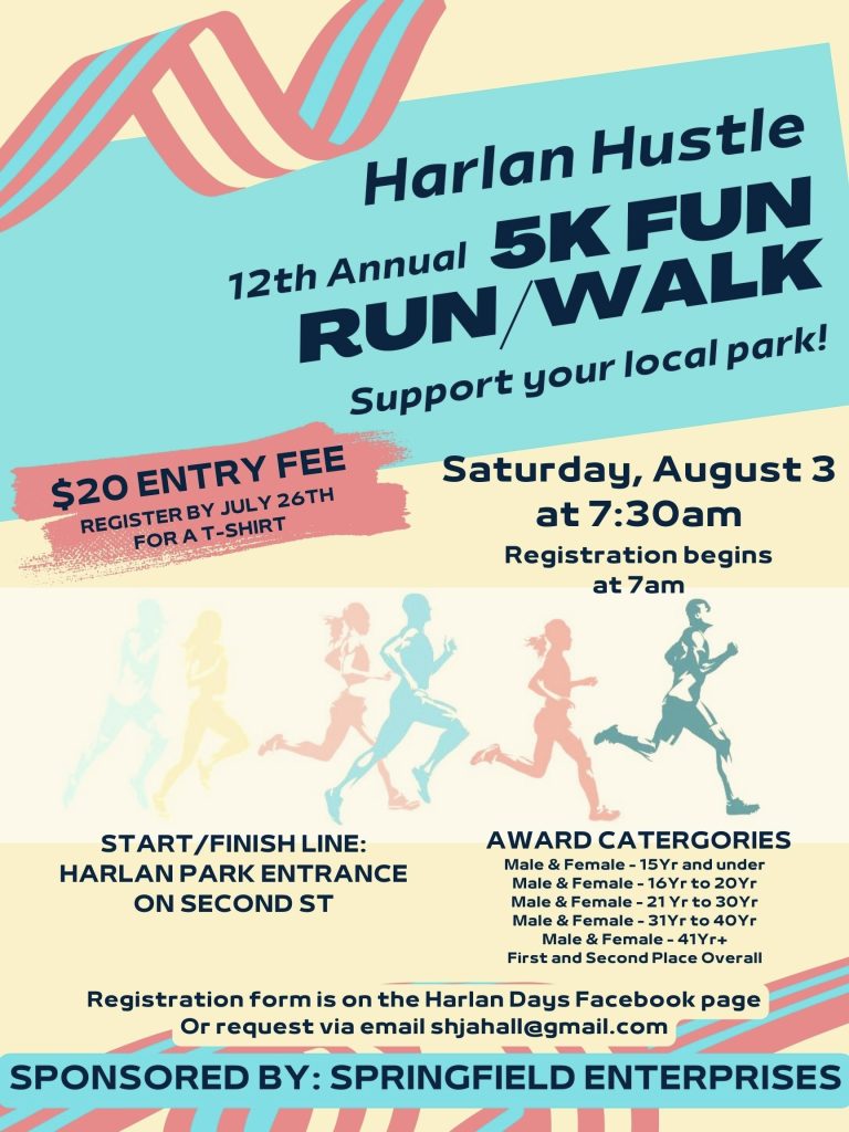 Harlan Hustle Fun Run/Walk 2024 Flyer