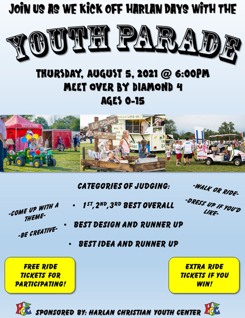 Harlan Days Youth Parade and Kickball Tournament for 2021 Harlan Days